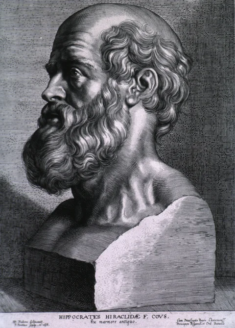 Engraved portrait bust of Hippocrates by Paulus Pontius after Peter Paul Rubens, 1638