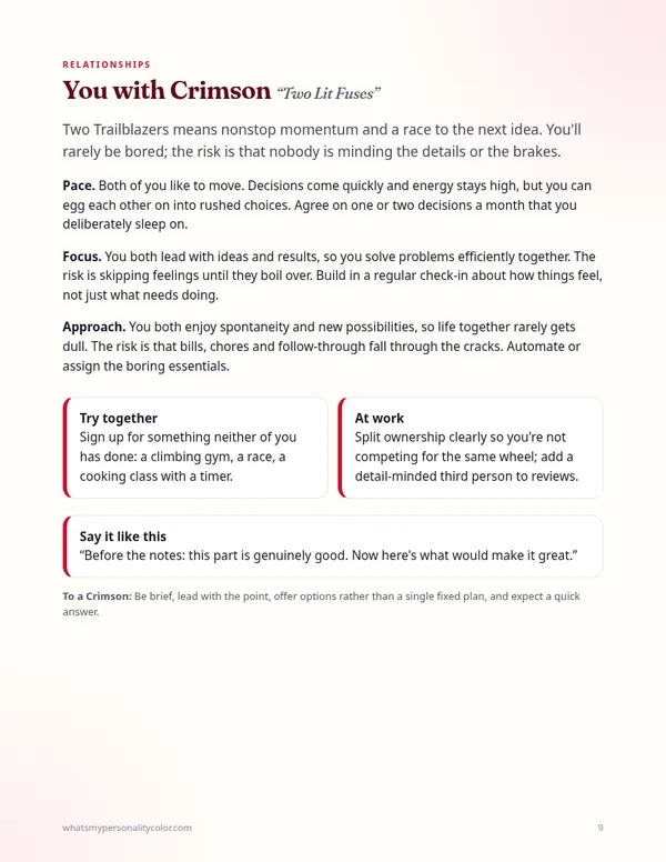 Sample inside page: relationship guide