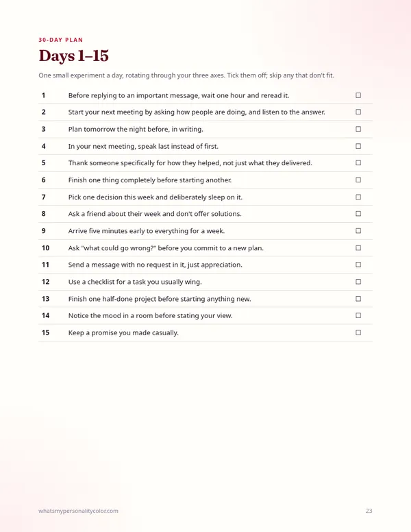 Sample page: 30-day experiment plan