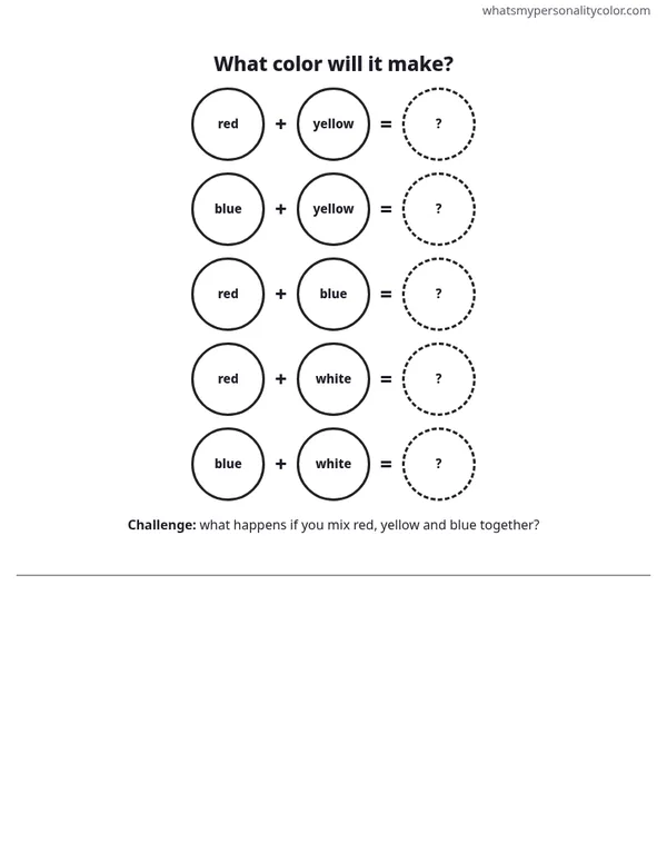 Preview of the Color Mixing Worksheet printable